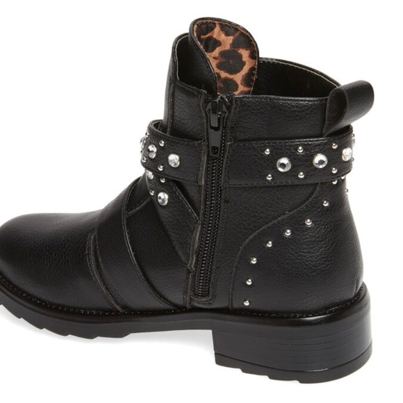 Kids' Halsi Crystal Stud Moto Boot In Black by Steve Madden size 10 brand new - Picture 8 of 9
